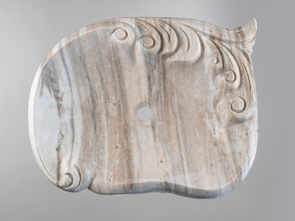 Silver Wave Marble Lavabo – Doğal Silver Wave Mermer Tezgâh Üstü Banyo Lavabosu (L 55 × W 55 × H 15 cm)