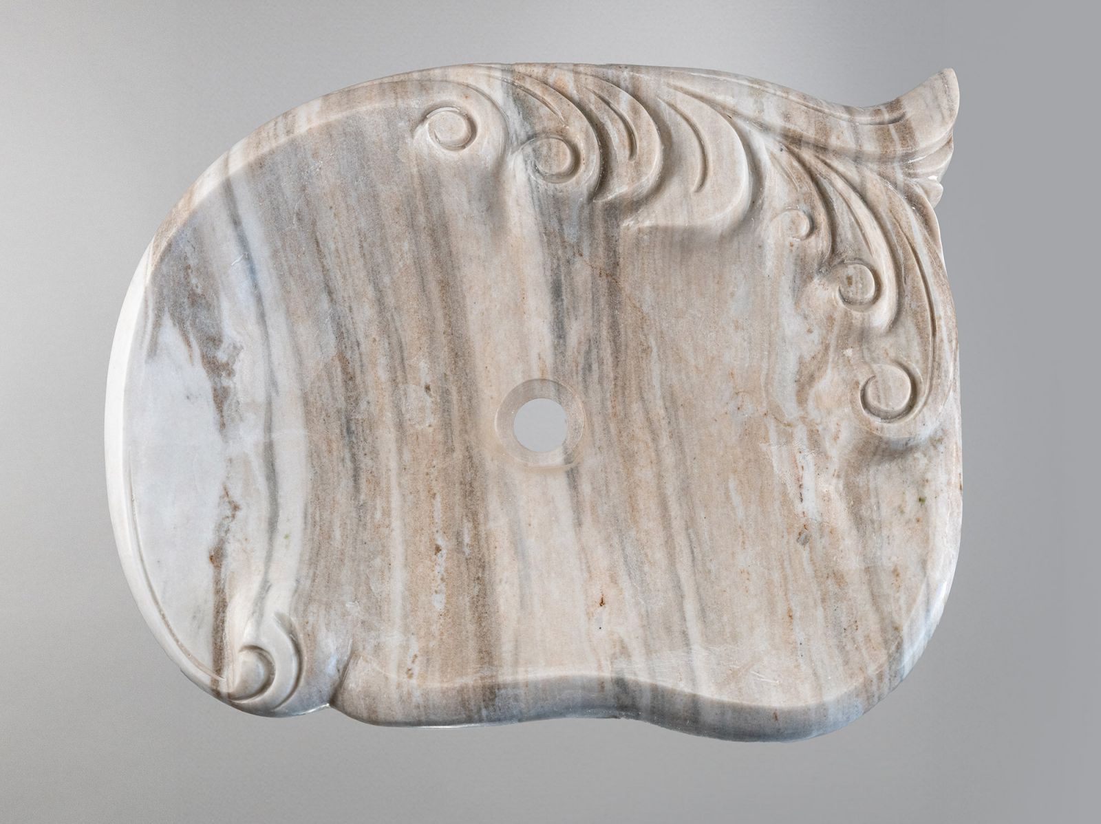 Silver Wave Marble Lavabo – Doğal Silver Wave Mermer Tezgâh Üstü Banyo Lavabosu (L 55 × W 55 × H 15 cm)