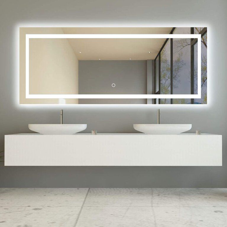Büyük LED Işıklı Dikdörtgen Banyo Aynası – Modern Çerçevesiz Tasarım, Touch ve Duvar Anahtarlı