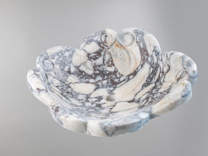 El Oyma Çiçek Formlu Mermer Lavabo – Lüks Doğal Taş Tezgâh Üstü Banyo Lavabosu (L 42 × W 42 × H 14 cm)