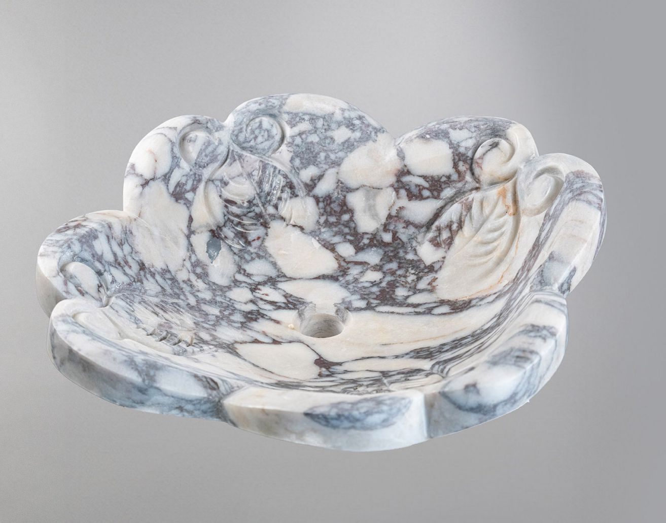 El Oyma Çiçek Formlu Mermer Lavabo – Lüks Doğal Taş Tezgâh Üstü Banyo Lavabosu (L 42 × W 42 × H 14 cm)