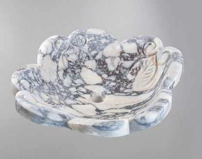 El Oyma Çiçek Formlu Mermer Lavabo – Lüks Doğal Taş Tezgâh Üstü Banyo Lavabosu (L 42 × W 42 × H 14 cm)