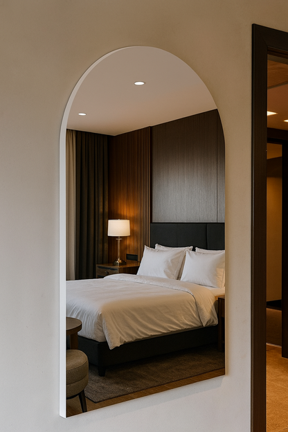 Modern LED Işıklı Kemer Banyo Aynası – Arkadan Aydınlatmalı Arch Ayna, Minimalist ve Şık Banyo Dekoru