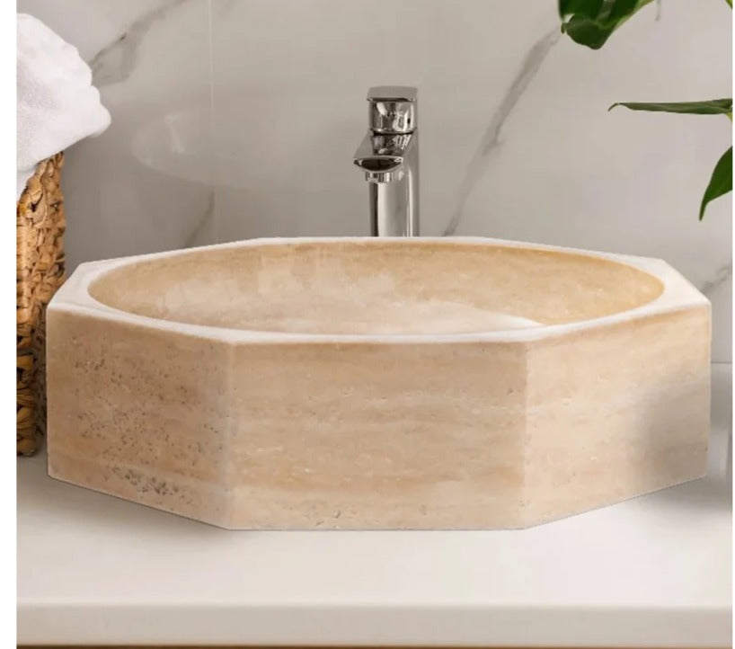 Calacatta Viola Mermer Sekizgen Lavabo – El Yapımı Banyo Lavabosu | 41×41×13 cm