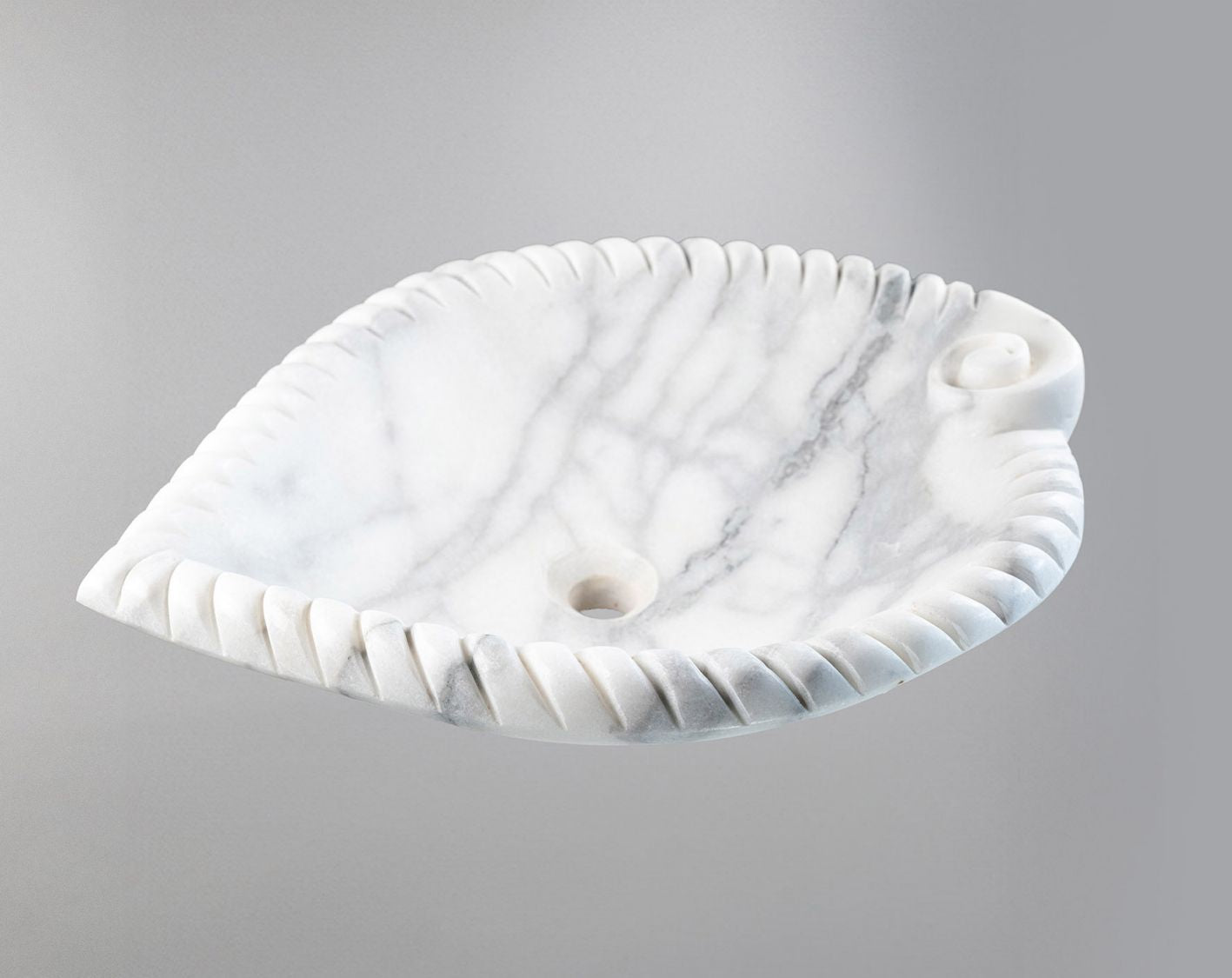 White Marble Lavabo – Doğal White Marble Tezgâh Üstü Banyo Lavabosu (L 45 × W 55 × H 14 cm)