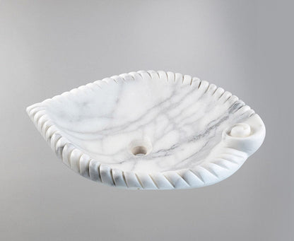 White Marble Lavabo – Doğal White Marble Tezgâh Üstü Banyo Lavabosu (L 45 × W 55 × H 14 cm)