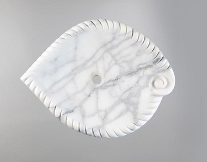 White Marble Lavabo – Doğal White Marble Tezgâh Üstü Banyo Lavabosu (L 45 × W 55 × H 14 cm)