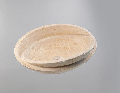 Beige Travertine Marble Lavabo – Doğal Bej Traverten Mermer Tezgâh Üstü Banyo Lavabosu (L 40 × W 40 × H 14 cm)