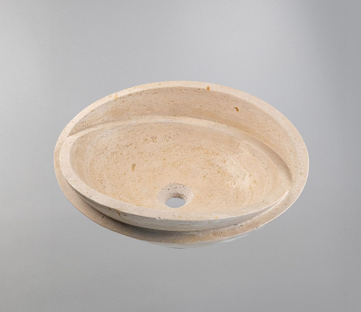 Beige Travertine Marble Lavabo – Doğal Bej Traverten Mermer Tezgâh Üstü Banyo Lavabosu (L 40 × W 40 × H 14 cm)