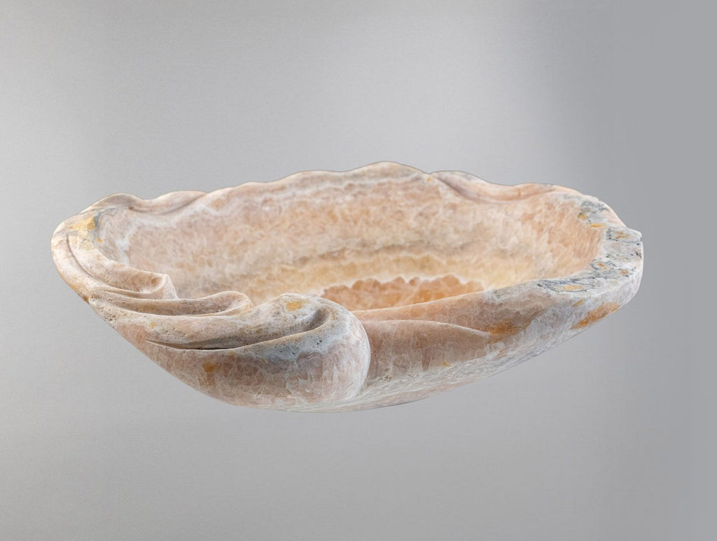 Rose Onyx Marble Lavabo – Doğal Rose Onyx Mermer Tezgâh Üstü Banyo Lavabosu (L 55 × W 50 × H 15 cm)