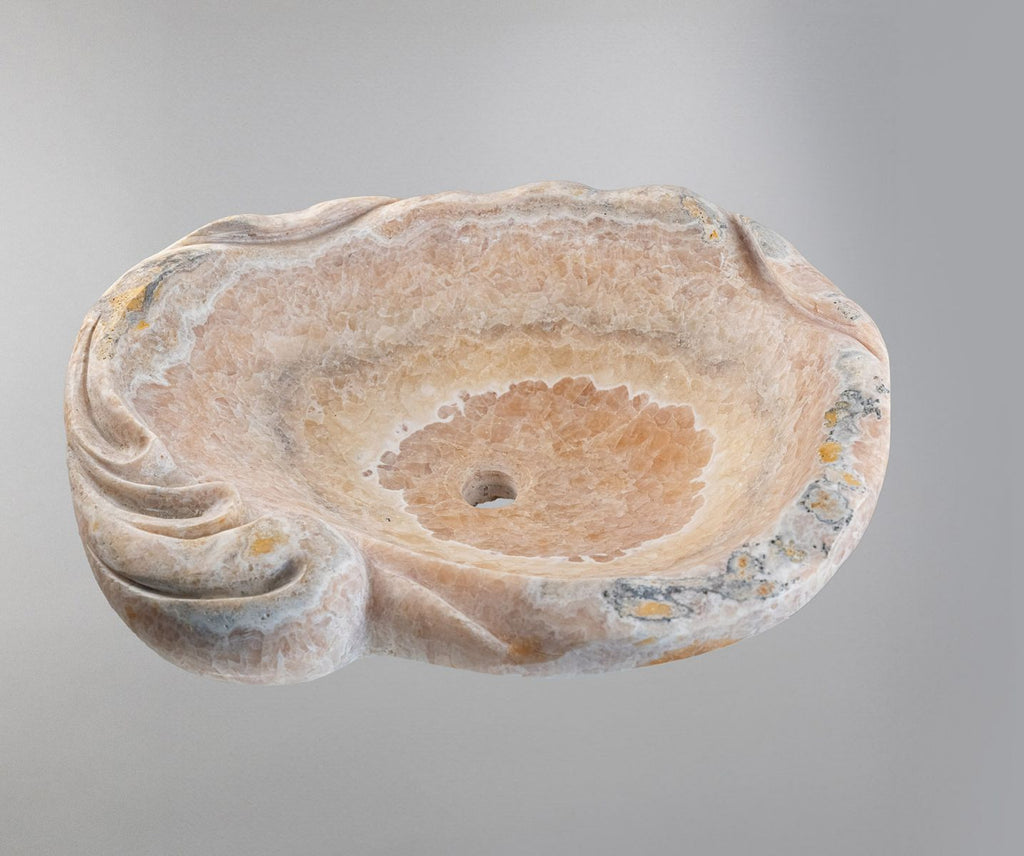 Rose Onyx Marble Lavabo – Doğal Rose Onyx Mermer Tezgâh Üstü Banyo Lavabosu (L 55 × W 50 × H 15 cm)