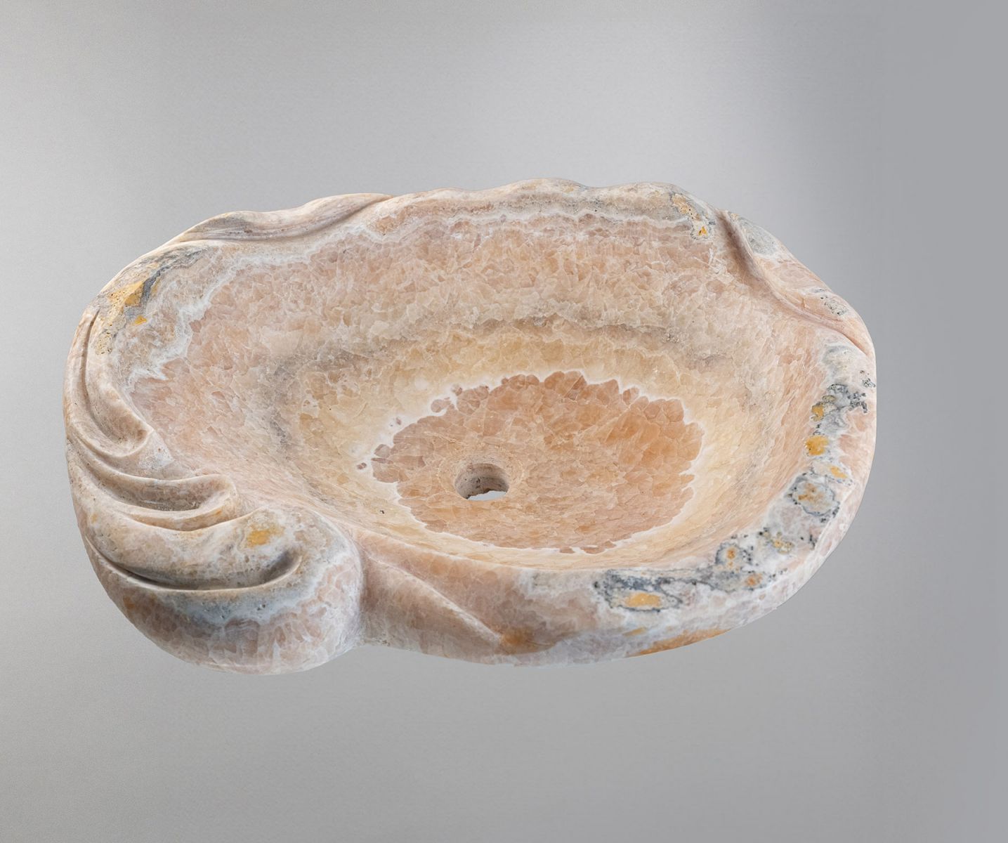 Rose Onyx Marble Lavabo – Doğal Rose Onyx Mermer Tezgâh Üstü Banyo Lavabosu (L 55 × W 50 × H 15 cm)