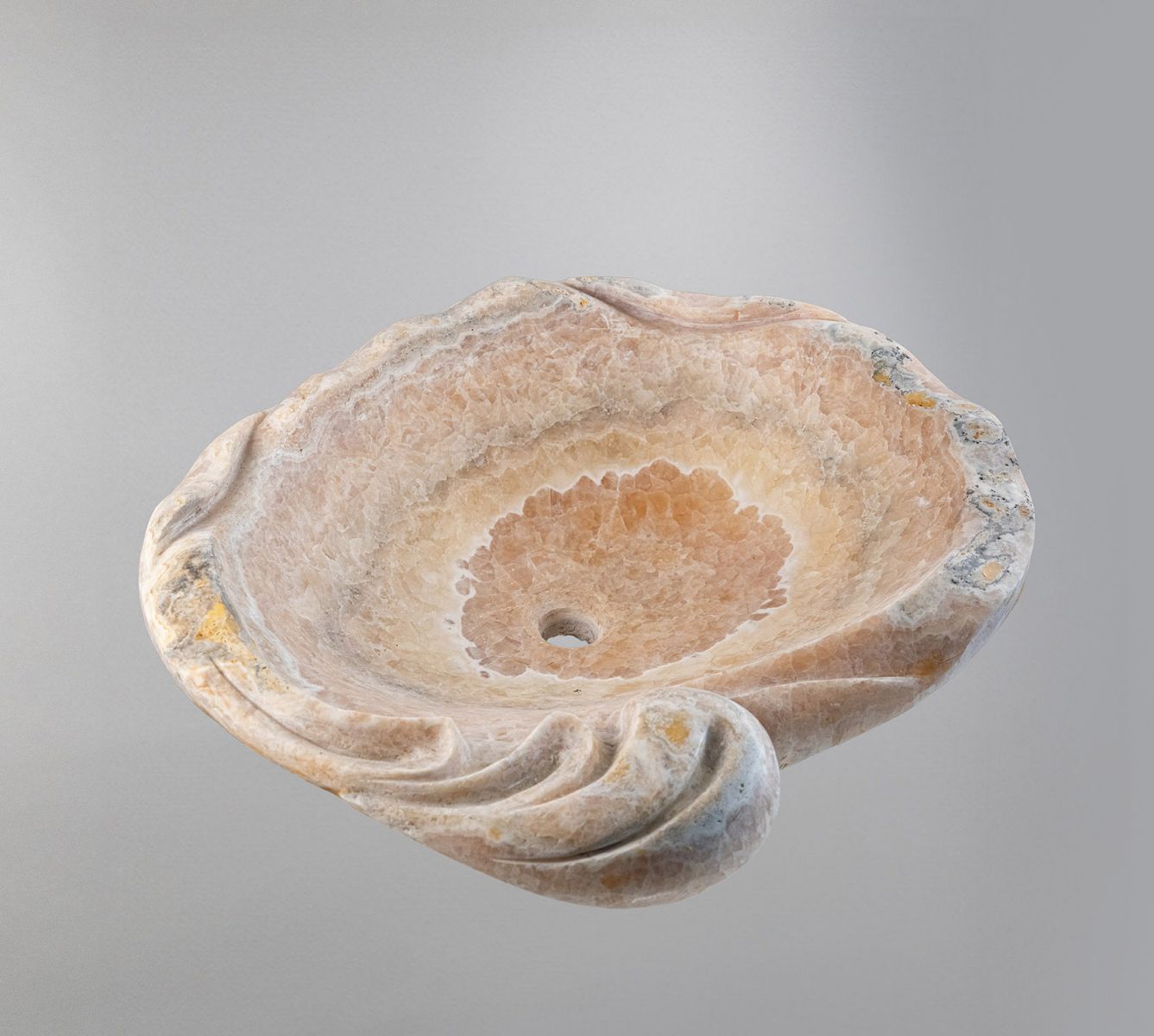 Rose Onyx Marble Lavabo – Doğal Rose Onyx Mermer Tezgâh Üstü Banyo Lavabosu (L 55 × W 50 × H 15 cm)