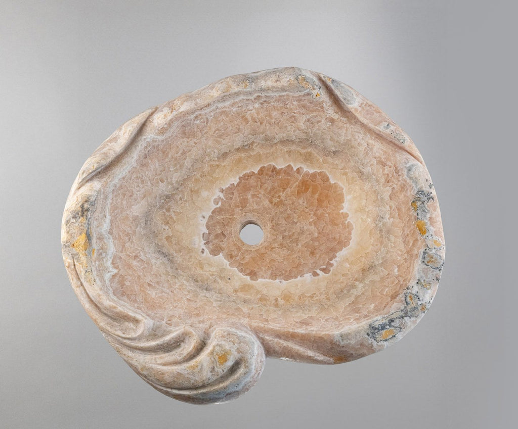 Rose Onyx Marble Lavabo – Doğal Rose Onyx Mermer Tezgâh Üstü Banyo Lavabosu (L 55 × W 50 × H 15 cm)