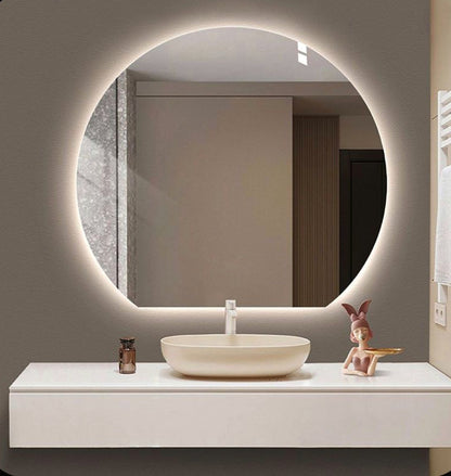 LED Işıklı Yuvarlak Banyo Aynası – Modern Arkadan Aydınlatmalı Ayna, Sıcak Işıklı Dekoratif Lavabo Aynası