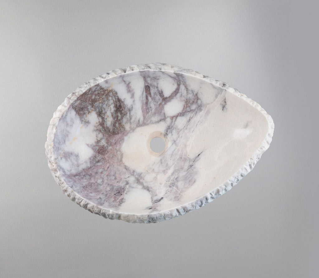 Doğal Mermer Lavabo – Krem & Pembe Damar Desenli Tezgâh Üstü Doğaltaş Banyo Lavabosu (L 55 × W 40 × H 14 cm)