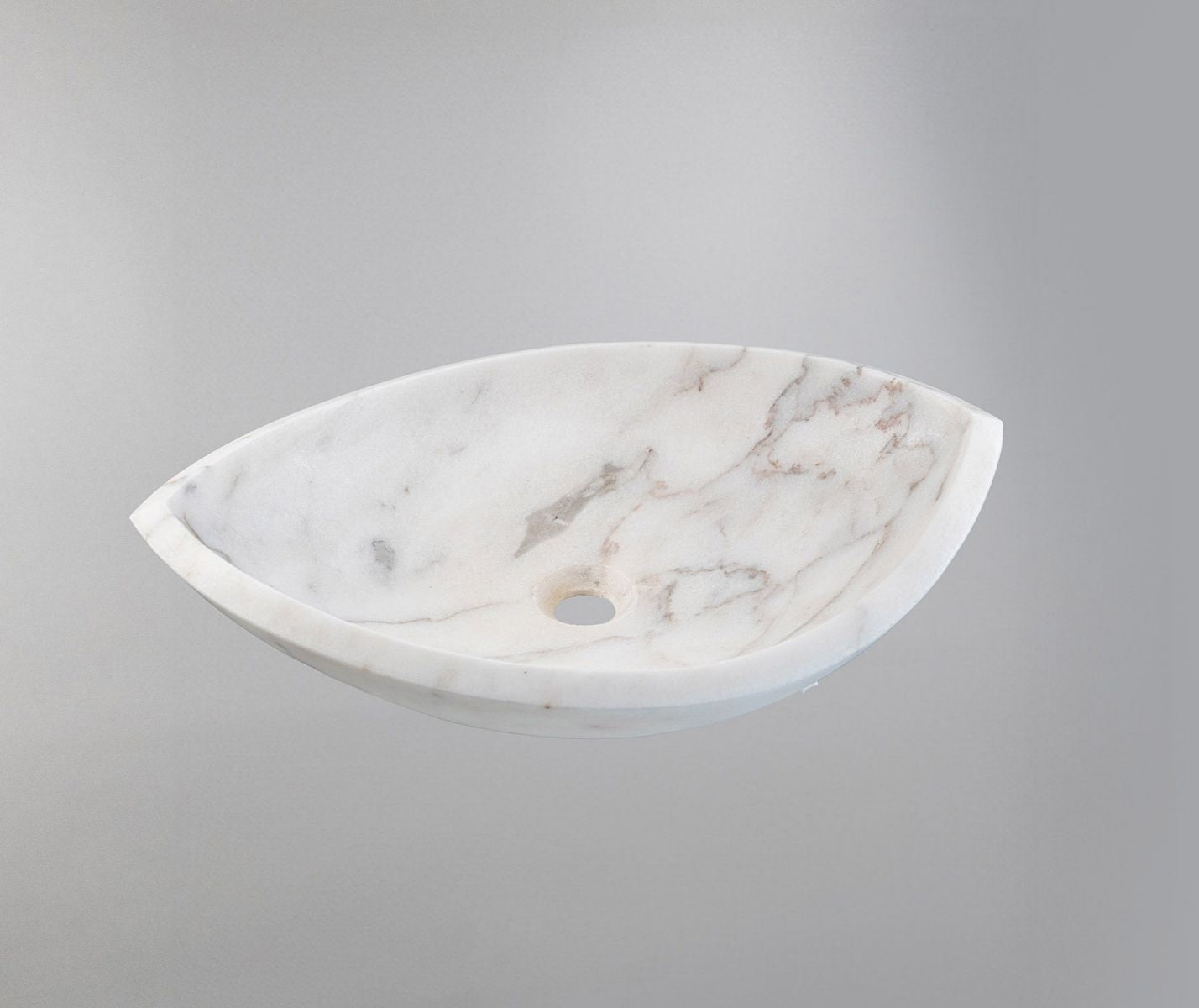 Carrara White Marble Lavabo – Doğal Carrara Beyaz Mermer Tezgâh Üstü Banyo Lavabosu (L 55 × W 45 × H 13 cm)