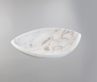Carrara White Marble Lavabo – Doğal Carrara Beyaz Mermer Tezgâh Üstü Banyo Lavabosu (L 55 × W 45 × H 13 cm)