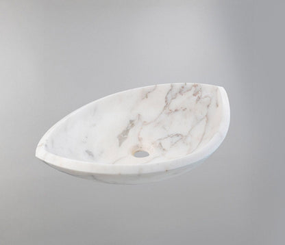 Carrara White Marble Lavabo – Doğal Carrara Beyaz Mermer Tezgâh Üstü Banyo Lavabosu (L 55 × W 45 × H 13 cm)