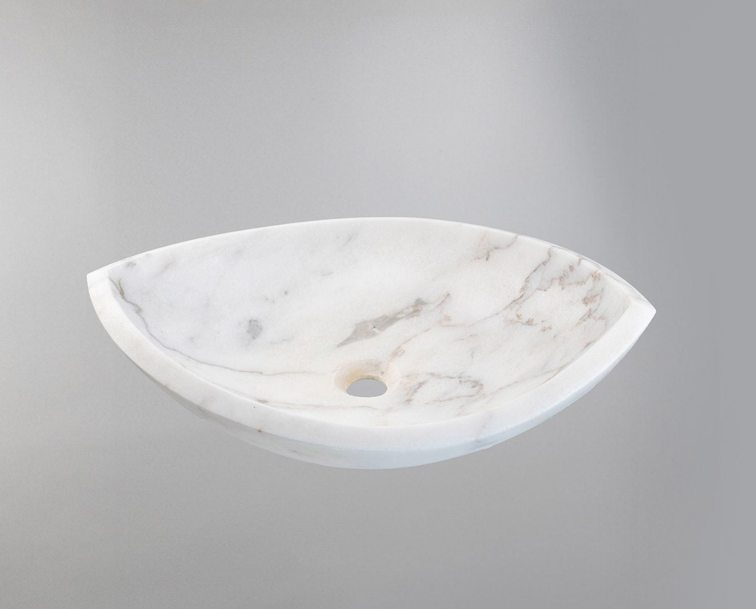 Carrara White Marble Lavabo – Doğal Carrara Beyaz Mermer Tezgâh Üstü Banyo Lavabosu (L 55 × W 45 × H 13 cm)