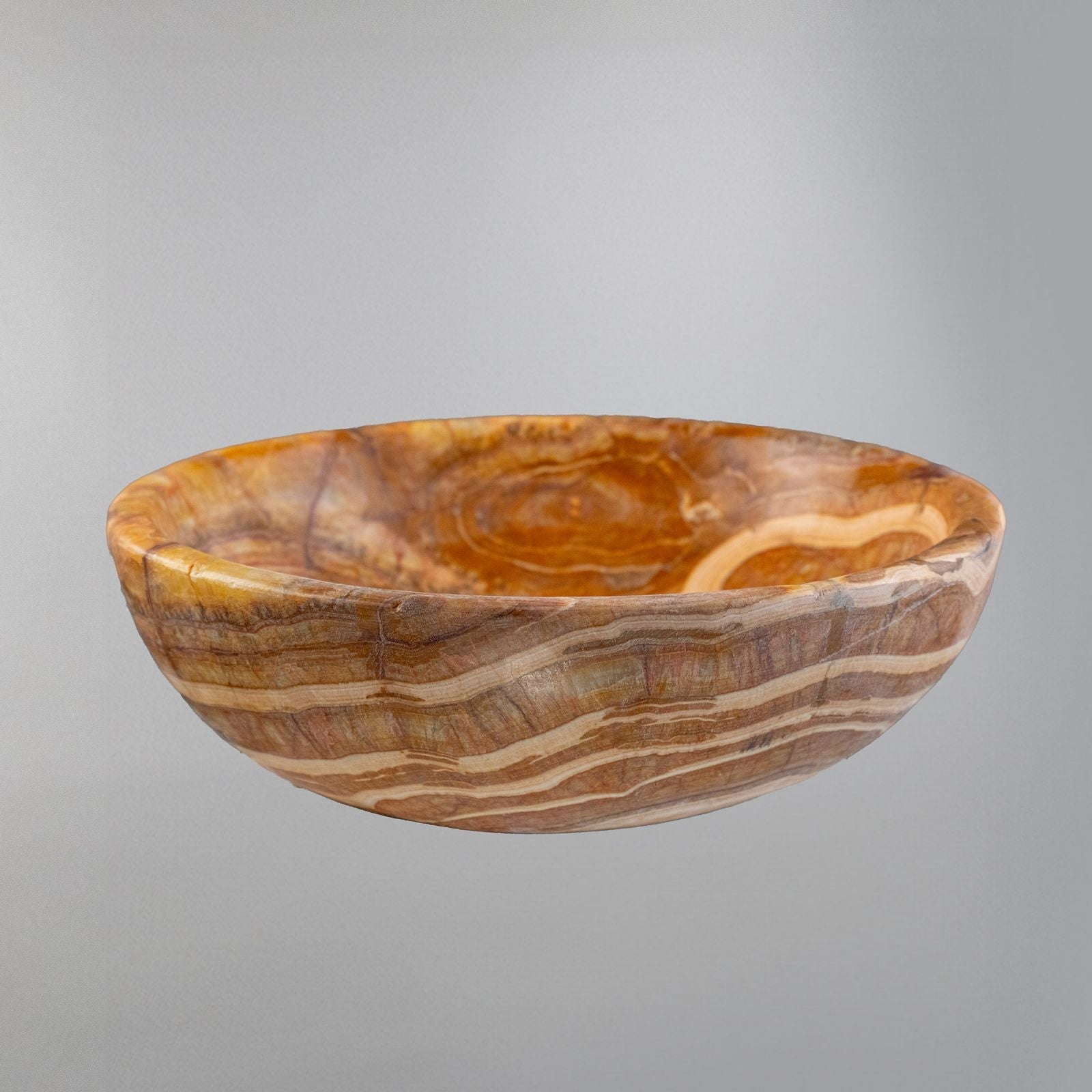 Turuncu Oniks Mermer Lavabo – El Oyması Doğal Taş Banyo Lavabosu, Yuvarlak Oniks Tezgâh Üstü Lavabo