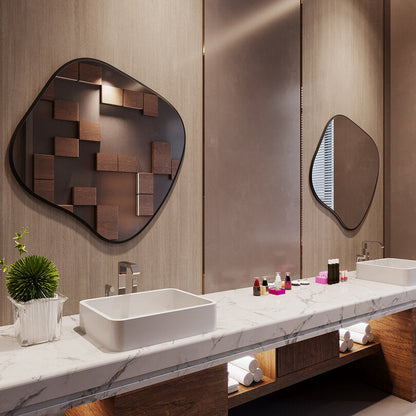 Modern Şekilli Duvar Aynası – Organik Form Dekoratif Ayna, Minimalist Çerçeveli Tasarım Ayna