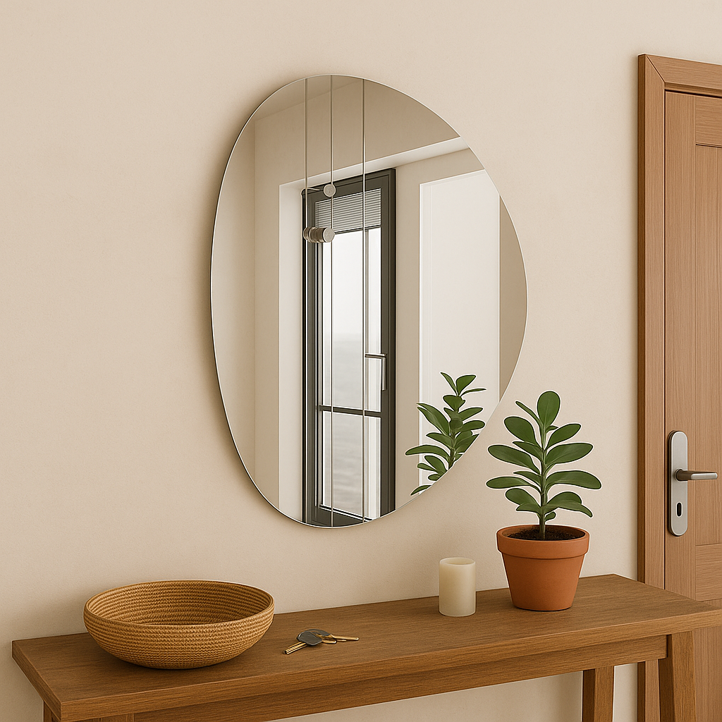 Organik Form Duvar Aynası – Modern Asimetrik Tasarım Banyo Aynası, Dekoratif Büyük Ayna Modeli