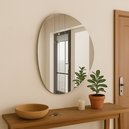 Organik Form Duvar Aynası – Modern Asimetrik Tasarım Banyo Aynası, Dekoratif Büyük Ayna Modeli