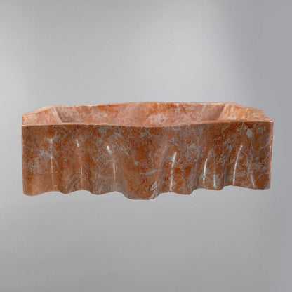 Rosso Verona Turuncu Mermer Lavabo – El Yapımı Doğal Taş Banyo Lavabosu, Lüks Tezgâh Üstü Mermer Lavabo (55×42×14 cm)