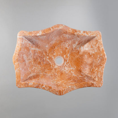 Rosso Verona Turuncu Mermer Lavabo – El Yapımı Doğal Taş Banyo Lavabosu, Lüks Tezgâh Üstü Mermer Lavabo (55×42×14 cm)