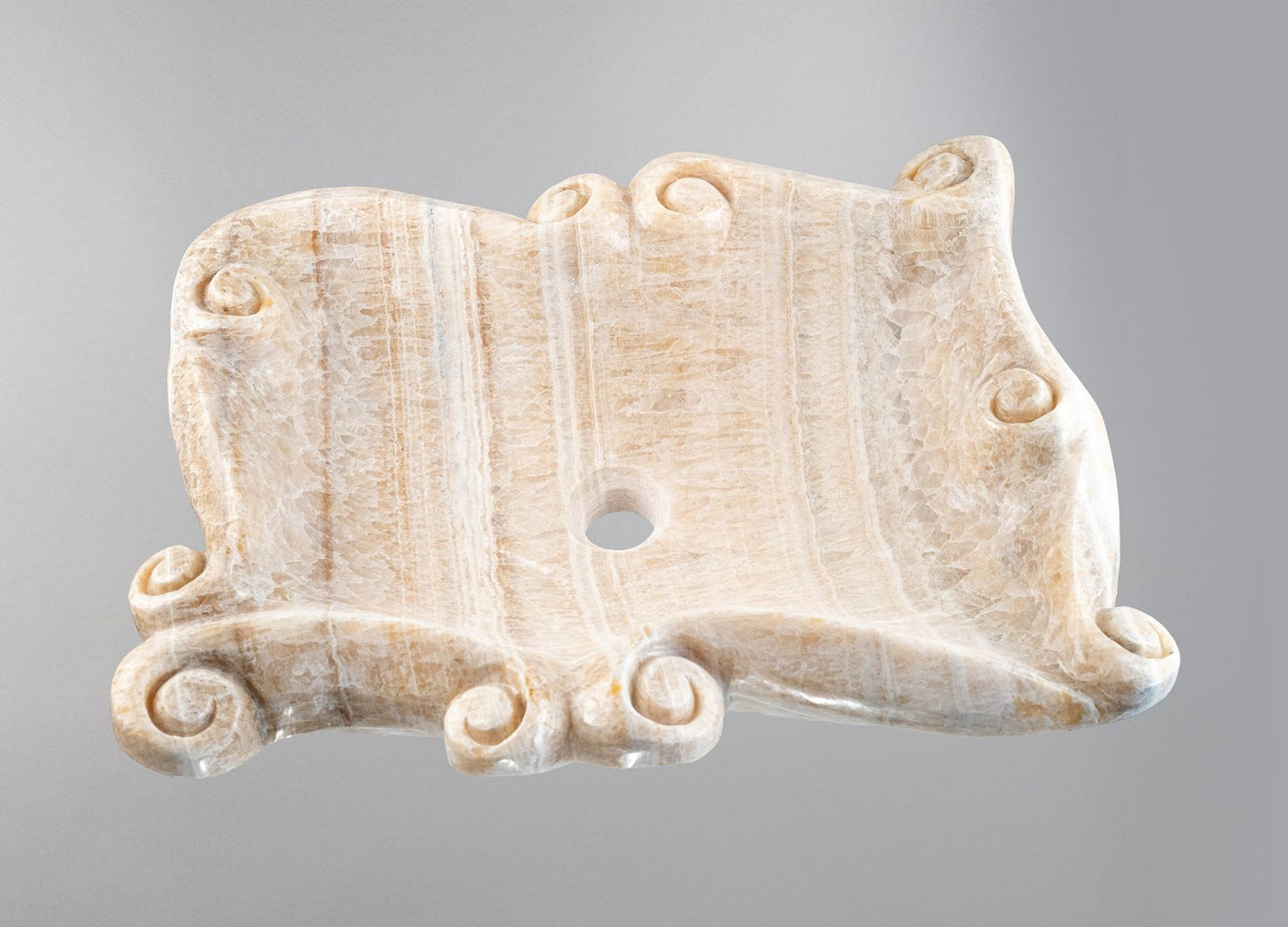 Oniks Mermer Lavabo – Doğal Taş Banyo Lavabosu, Lüks El Oyması Oniks Tezgâh Üstü Lavabo (60×48×14 cm)