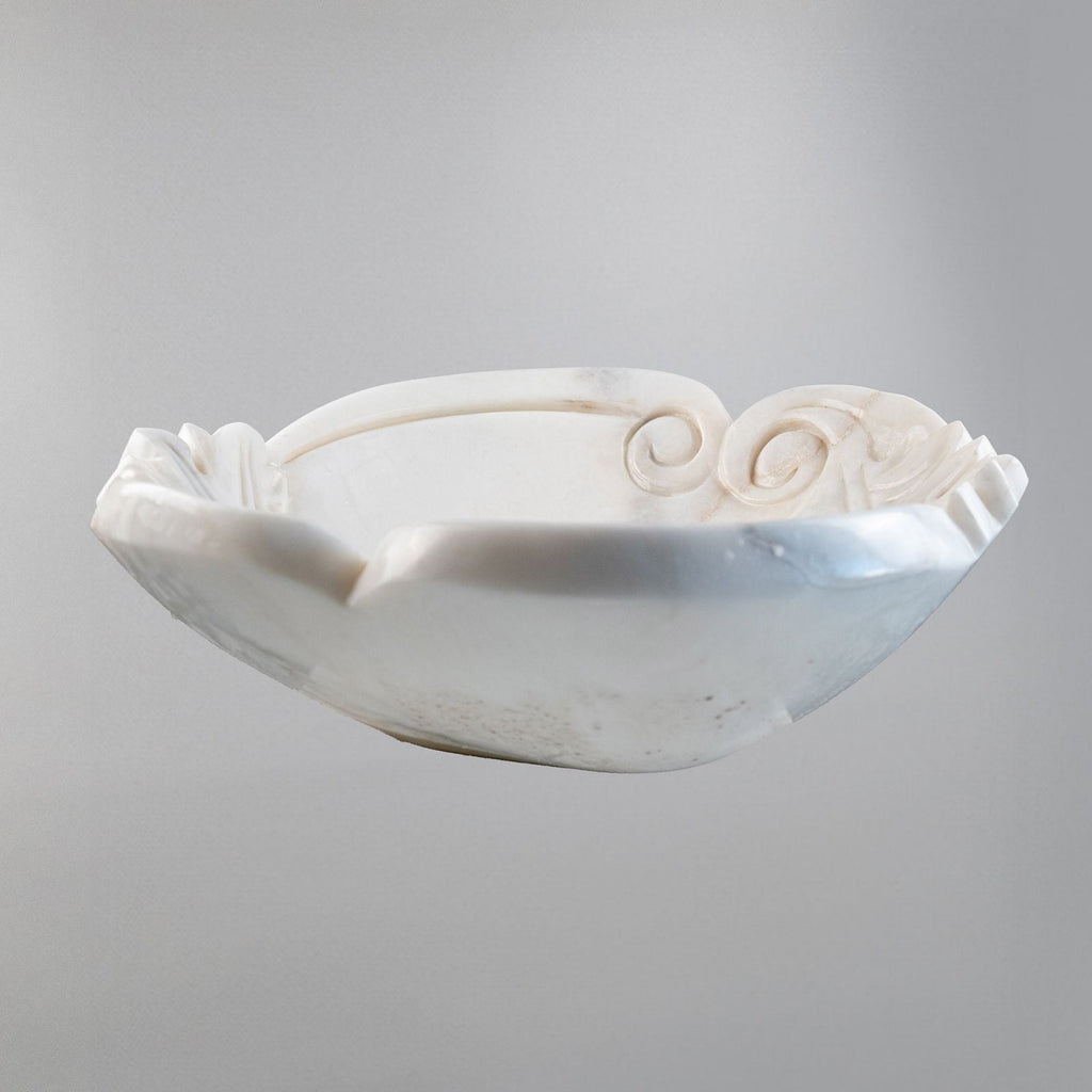 Beyaz Mermer Yaprak Desenli El Oyması Banyo Lavabo – Natural White Marble Sink