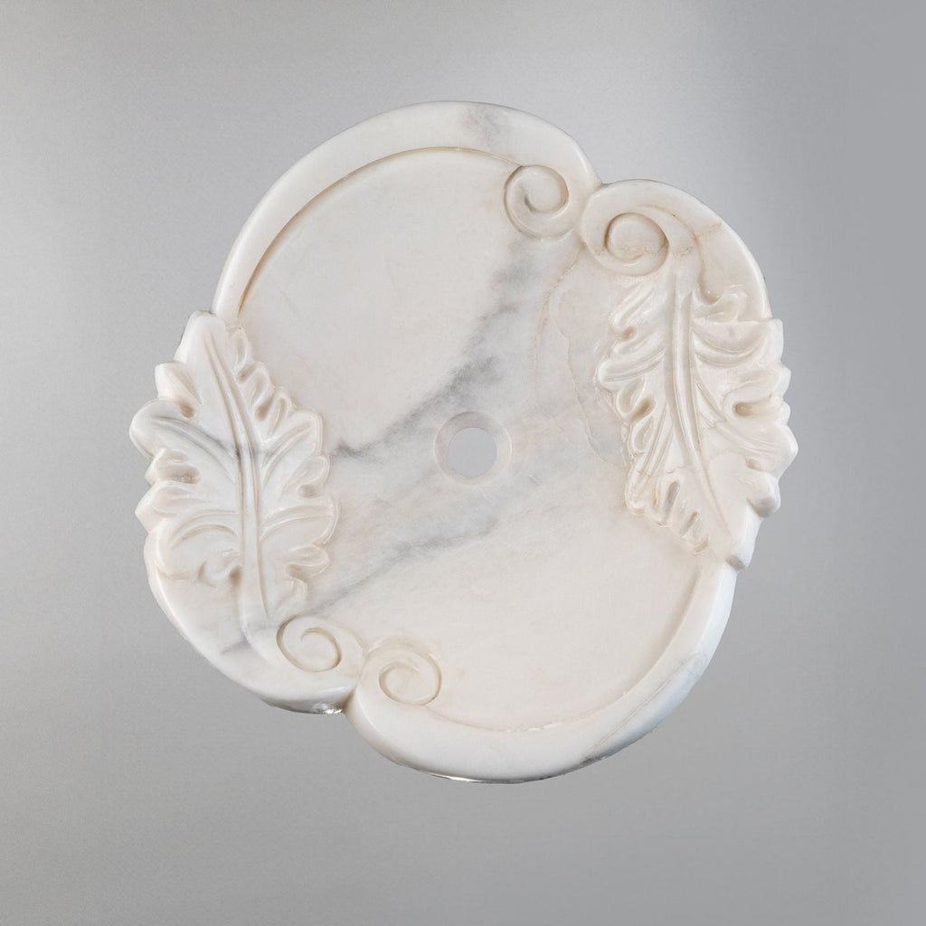 Beyaz Mermer Yaprak Desenli El Oyması Banyo Lavabo – Natural White Marble Sink