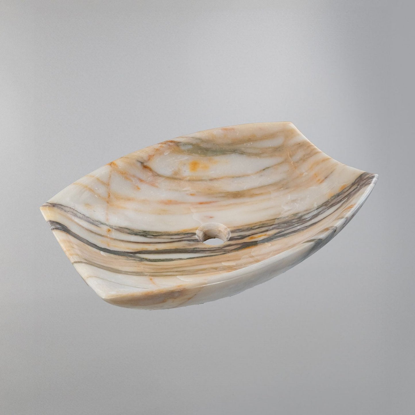 Rainforest Mermeri Oval El Yapımı Lavabo – Doğal Taş Banyo Tezgâh Üstü Mermer Lavabo | 55 × 40 × 13 cm