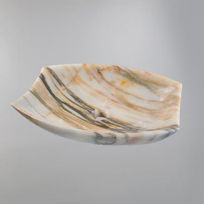 Rainforest Mermeri Oval El Yapımı Lavabo – Doğal Taş Banyo Tezgâh Üstü Mermer Lavabo | 55 × 40 × 13 cm