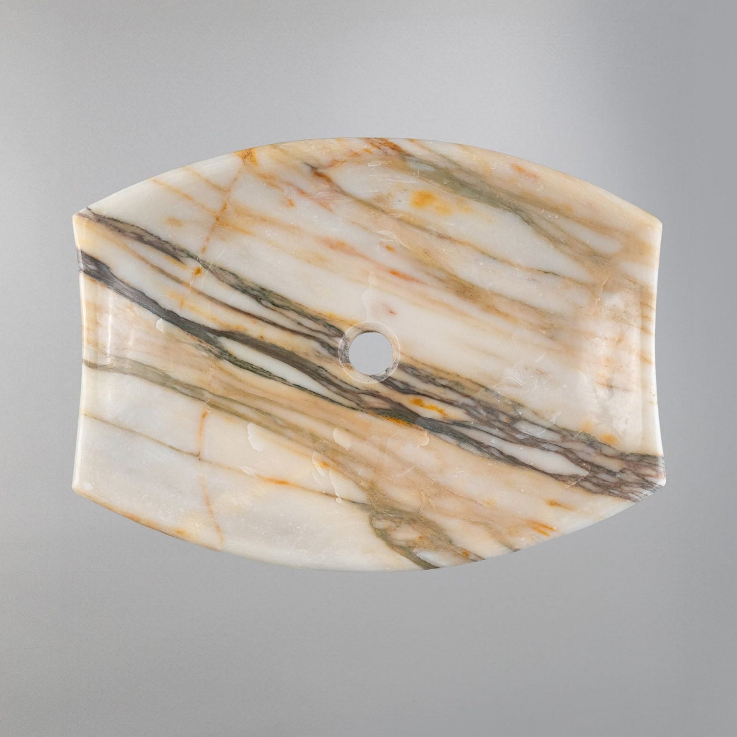 Rainforest Mermeri Oval El Yapımı Lavabo – Doğal Taş Banyo Tezgâh Üstü Mermer Lavabo | 55 × 40 × 13 cm