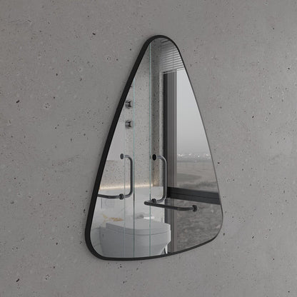 Modern Asimetrik Duvar Aynası – Siyah Çerçeveli Dekoratif Banyo ve Salon Aynası