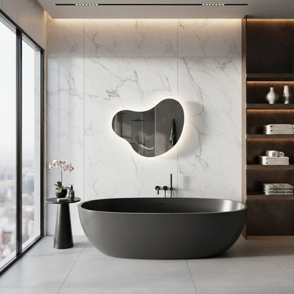 Asimetrik LED Ayna – Modern Organik Duvar Aynası, Dekoratif Banyo LED’li Ayna, Şekilli Tasarım Aydınlatmalı Ayna