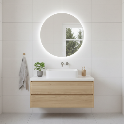 Yuvarlak LED Işıklı Banyo Aynası – Modern Aydınlatmalı Dekoratif Ayna | Mermer Duvar İçin Tasarım Ayna