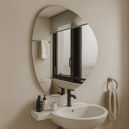 Organik Form Duvar Aynası – Modern Asimetrik Tasarım Banyo Aynası, Dekoratif Büyük Ayna Modeli