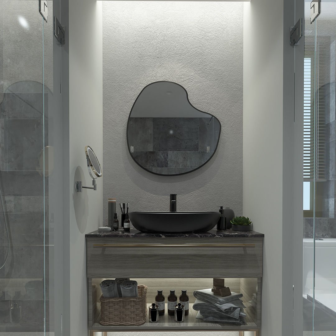 Modern Asimetrik Organik Duvar Aynası –Çerçeveli Dekoratif Banyo ve Salon Aynası