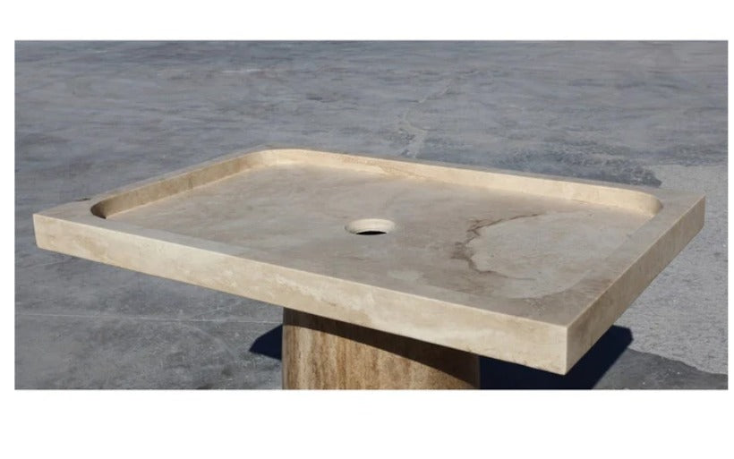 Troia Light Traverten Dikdörtgen – Doğal Taş Traverten Banyo Duş Tabanı (161×88×8 cm)