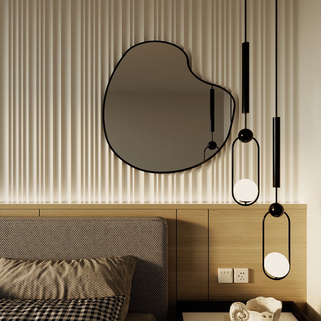 Modern Asimetrik Organik Duvar Aynası –Çerçeveli Dekoratif Banyo ve Salon Aynası