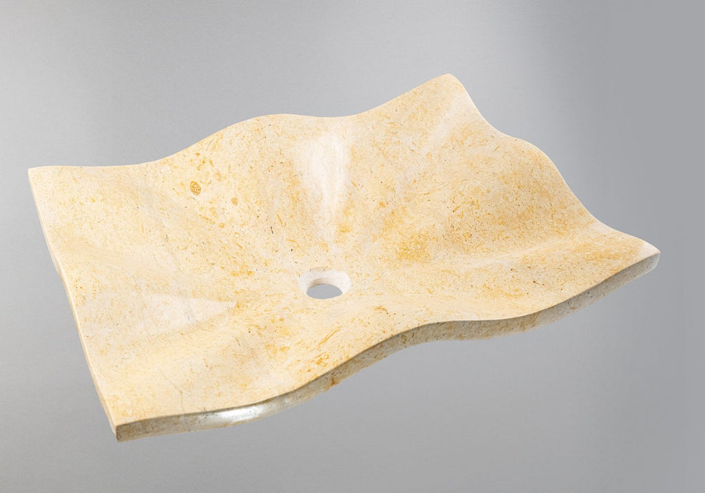 Limra Mermeri Doğaltaş Lavabo – El Oyması Dalga Formlu Mermer Banyo Lavabosu (60×45×13 cm)