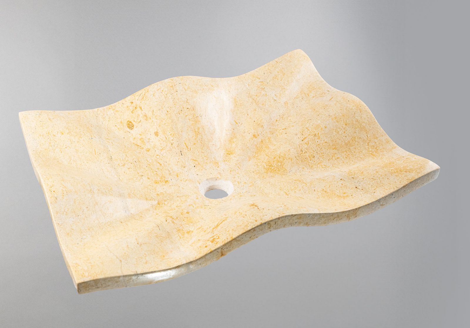 Limra Mermeri Doğaltaş Lavabo – El Oyması Dalga Formlu Mermer Banyo Lavabosu (60×45×13 cm)