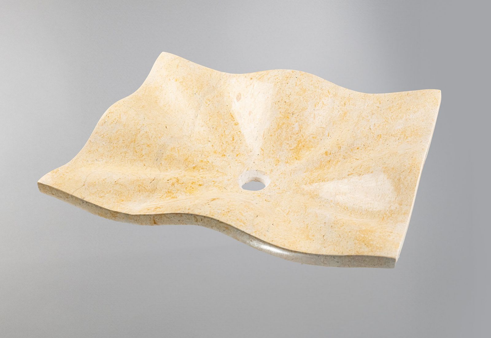 Limra Mermeri Doğaltaş Lavabo – El Oyması Dalga Formlu Mermer Banyo Lavabosu (60×45×13 cm)