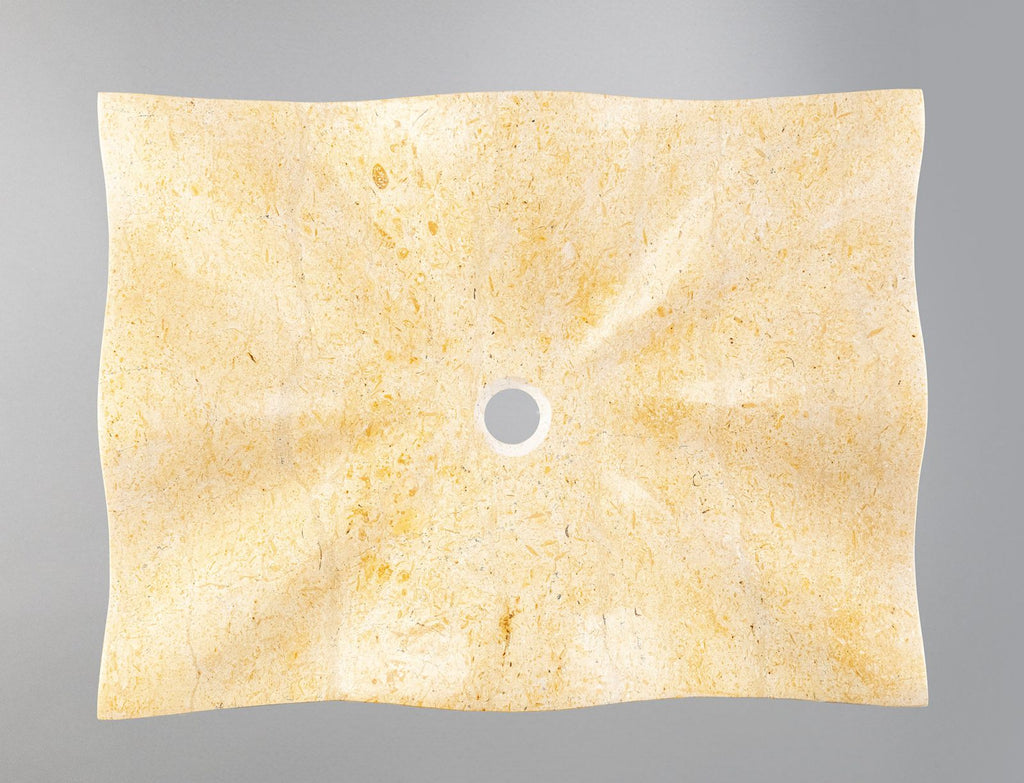 Limra Mermeri Doğaltaş Lavabo – El Oyması Dalga Formlu Mermer Banyo Lavabosu (60×45×13 cm)