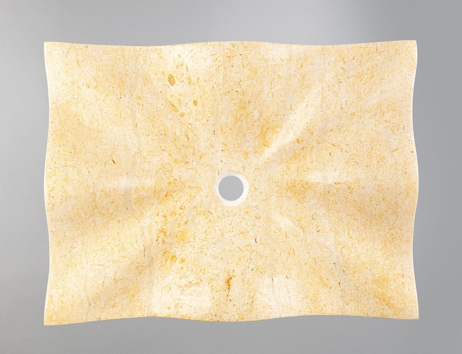 Limra Mermeri Doğaltaş Lavabo – El Oyması Dalga Formlu Mermer Banyo Lavabosu (60×45×13 cm)