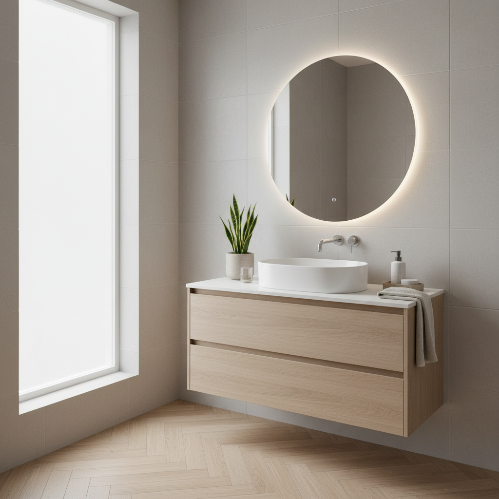 Yuvarlak LED Işıklı Banyo Aynası – Modern Aydınlatmalı Dekoratif Ayna | Mermer Duvar İçin Tasarım Ayna