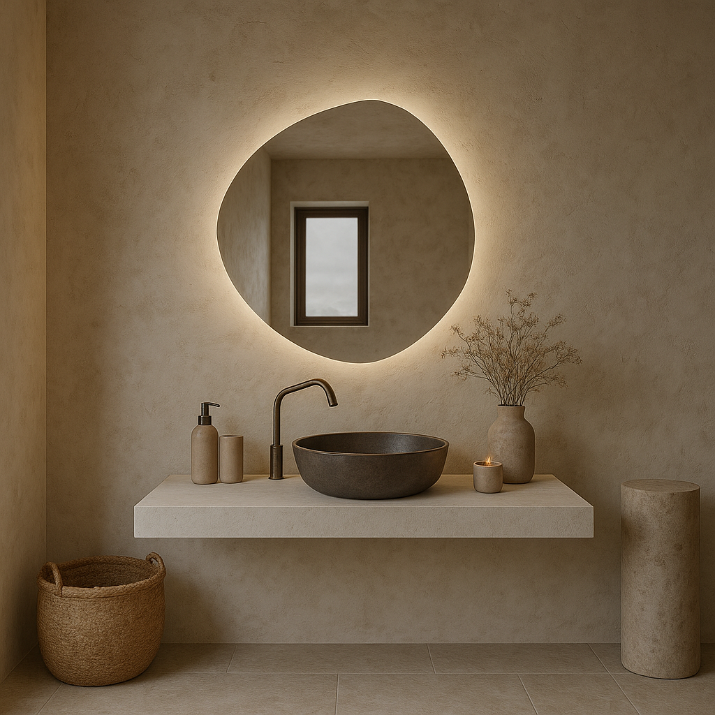 Organik Form LED Banyo Aynası – Modern Aydınlatmalı Dekoratif Ayna, Arkadan Işıklı Tasarım